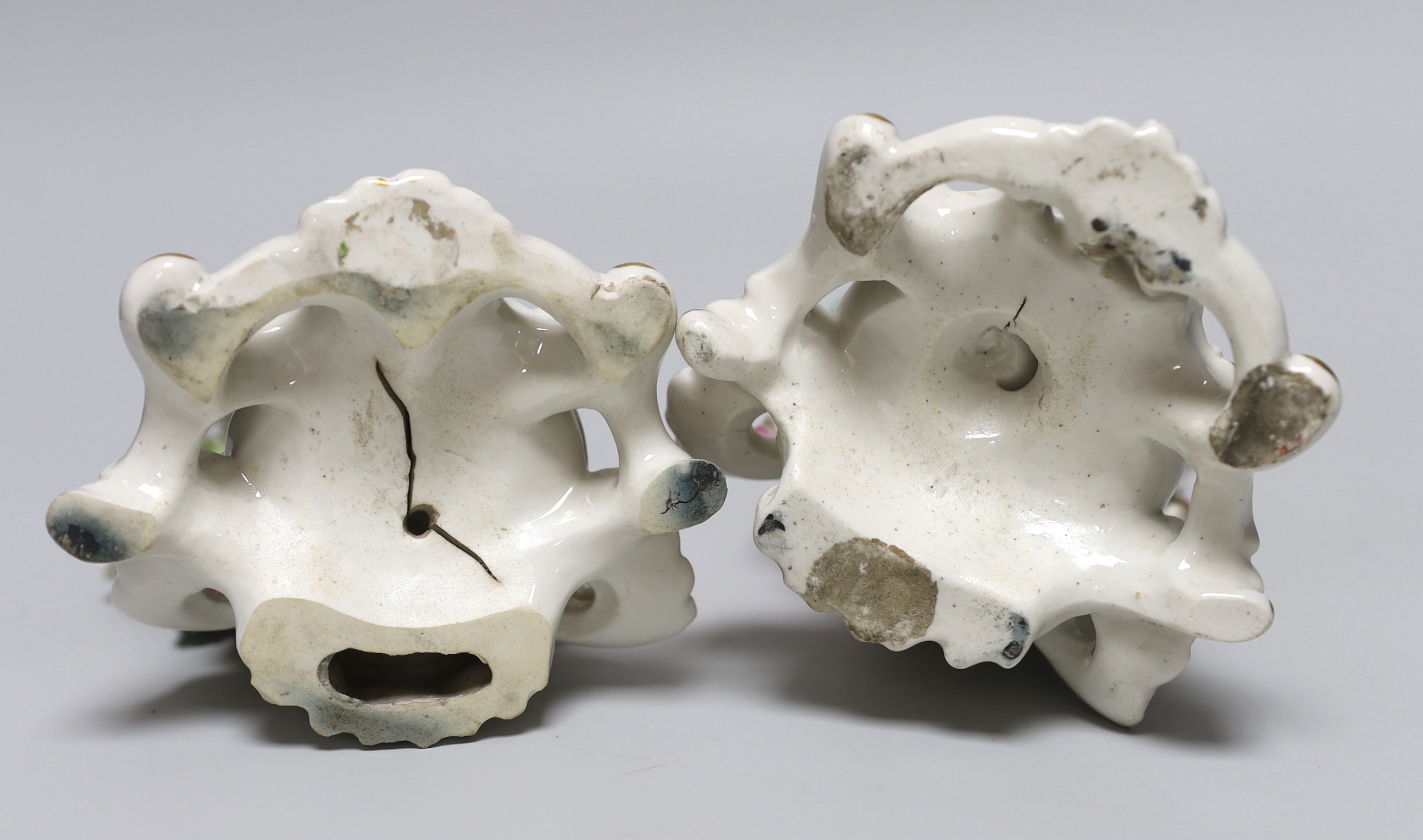 Two 18th century Derby ceramic musicians, 21cm